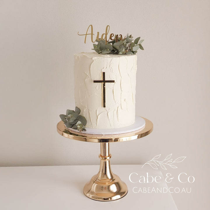 Christening Cake Topper - Name with separate Cross Cake Charm
