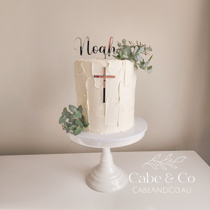 Christening Cake Topper - Name with separate Cross Cake Charm