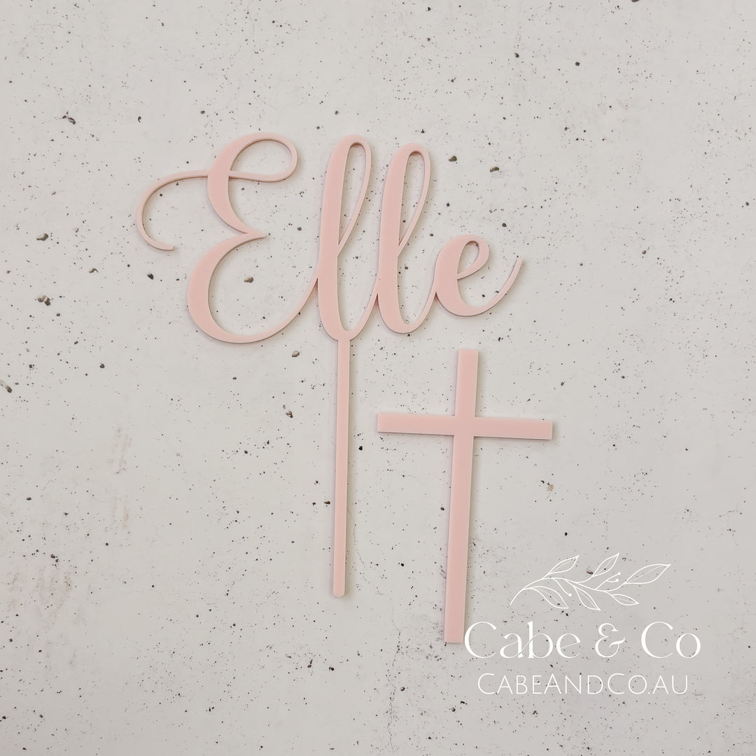Christening Cake Topper - Name with separate Cross Cake Charm