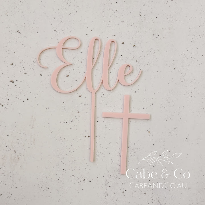Christening Cake Topper - Name with separate Cross Cake Charm