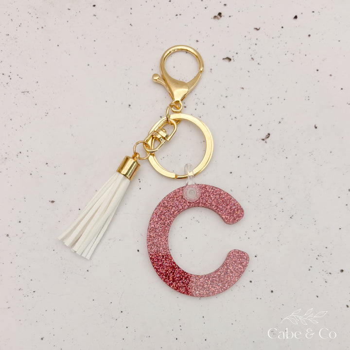 Glitter Initial Keyring in Gold or Silver