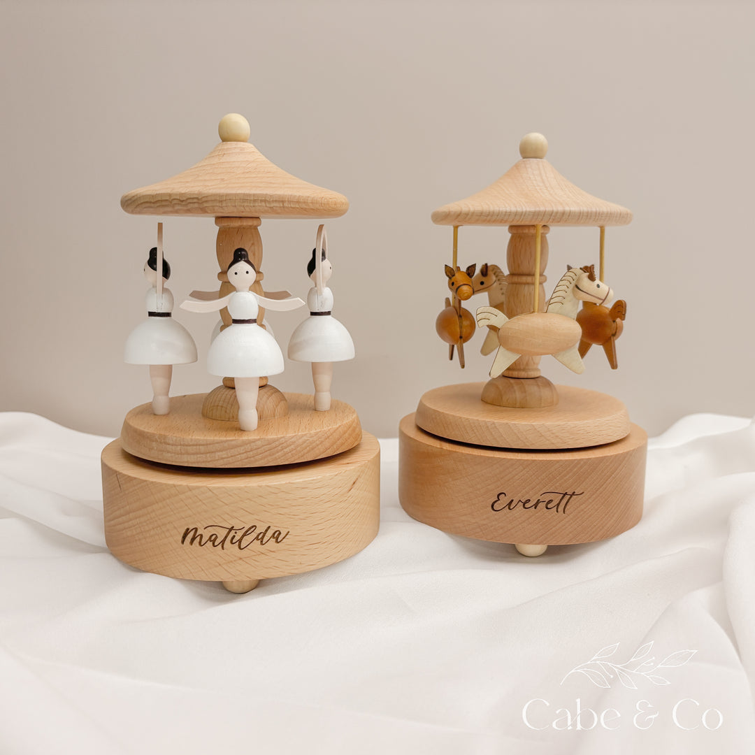 Personalised Wooden Musical Carousel - Ballerina &amp; Horse designs