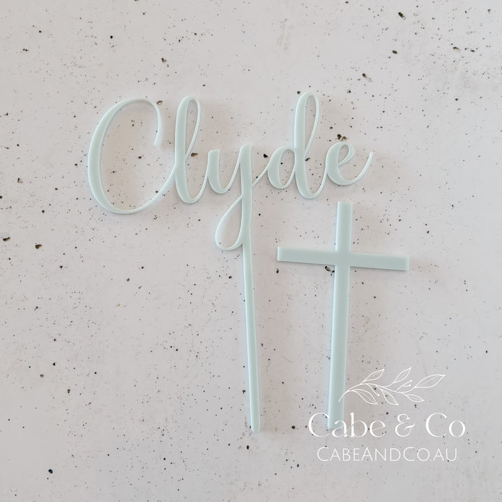 Christening Cake Topper - Name with separate Cross Cake Charm