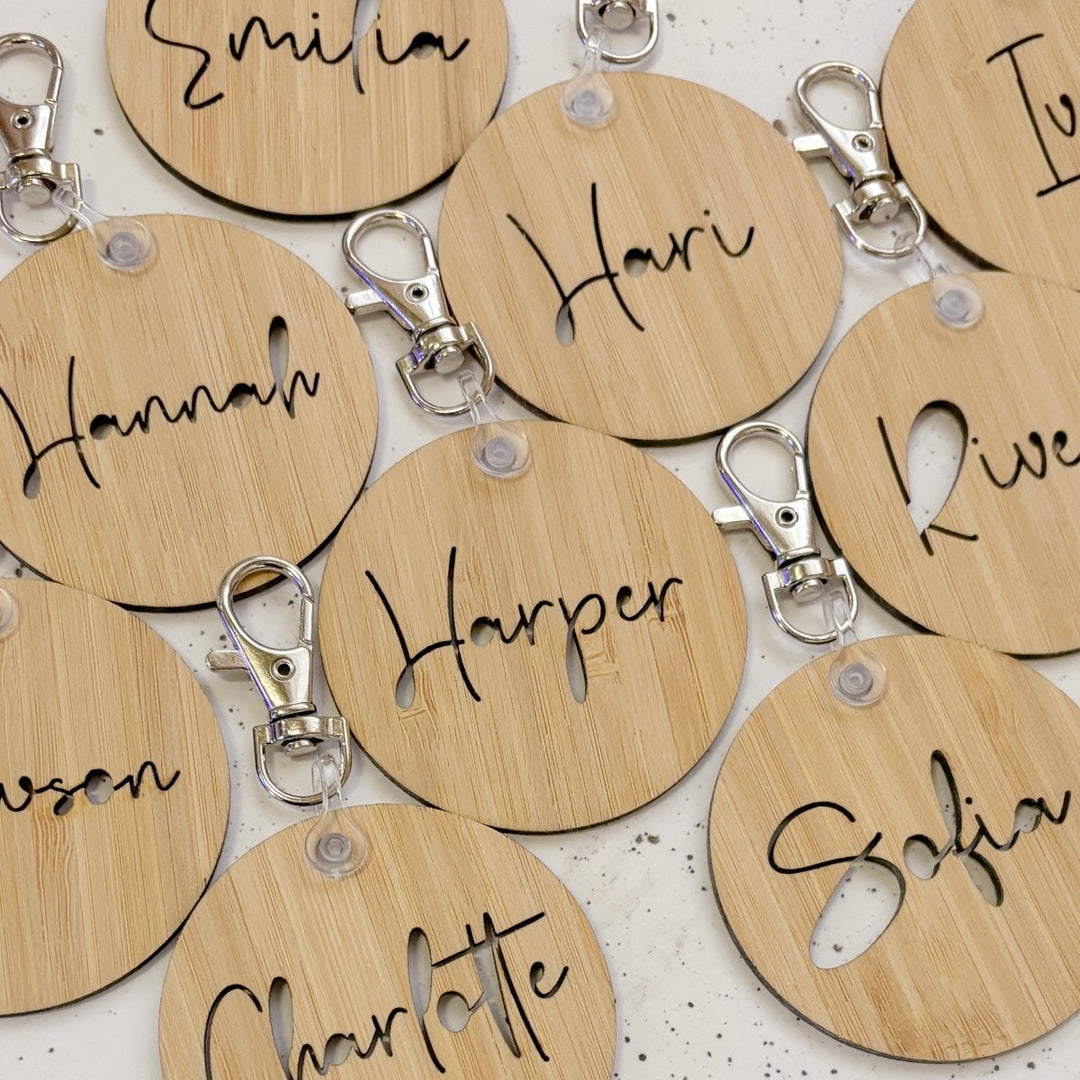 Bamboo Keyring Personalised with Name of Choice