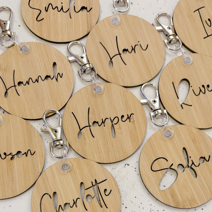 Bamboo Keyring Personalised with Name of Choice