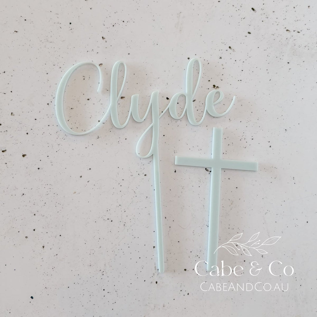 Christening Cake Topper - Name with separate Cross Cake Charm