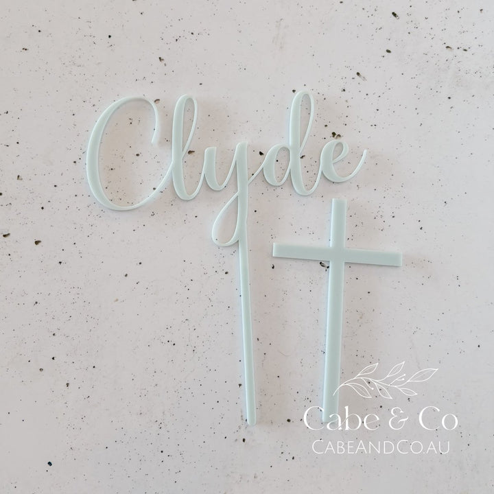 Christening Cake Topper - Name with separate Cross Cake Charm