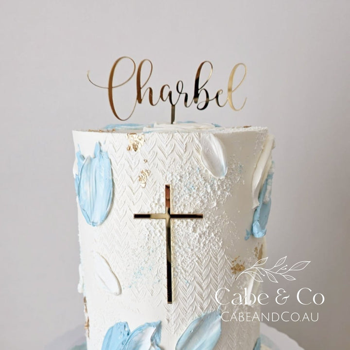Christening Cake Topper - Name with separate Cross Cake Charm