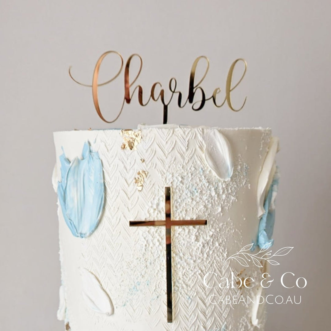 Christening Cake Topper - Name with separate Cross Cake Charm