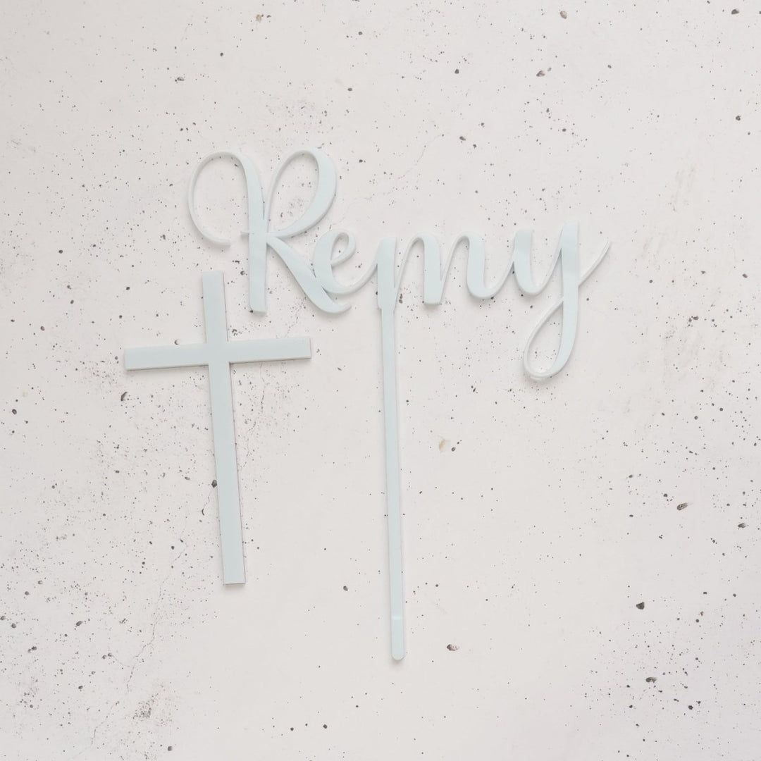 Christening Cake Topper - Name with separate Cross Cake Charm