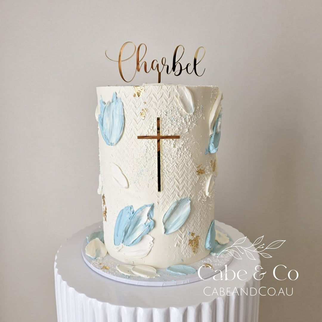 Christening Cake Topper - Name with separate Cross Cake Charm