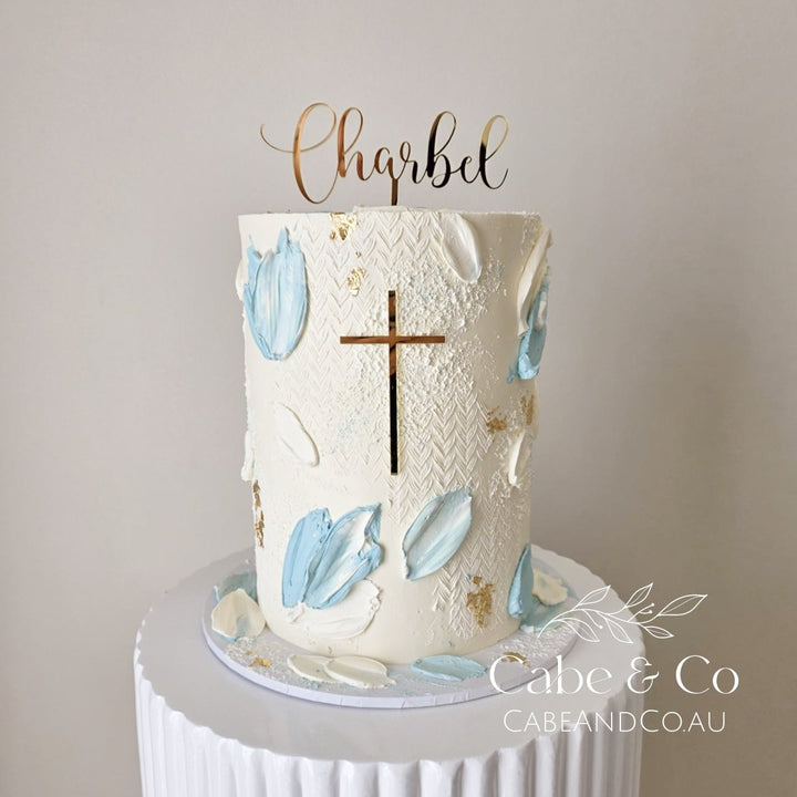 Christening Cake Topper - Name with separate Cross Cake Charm
