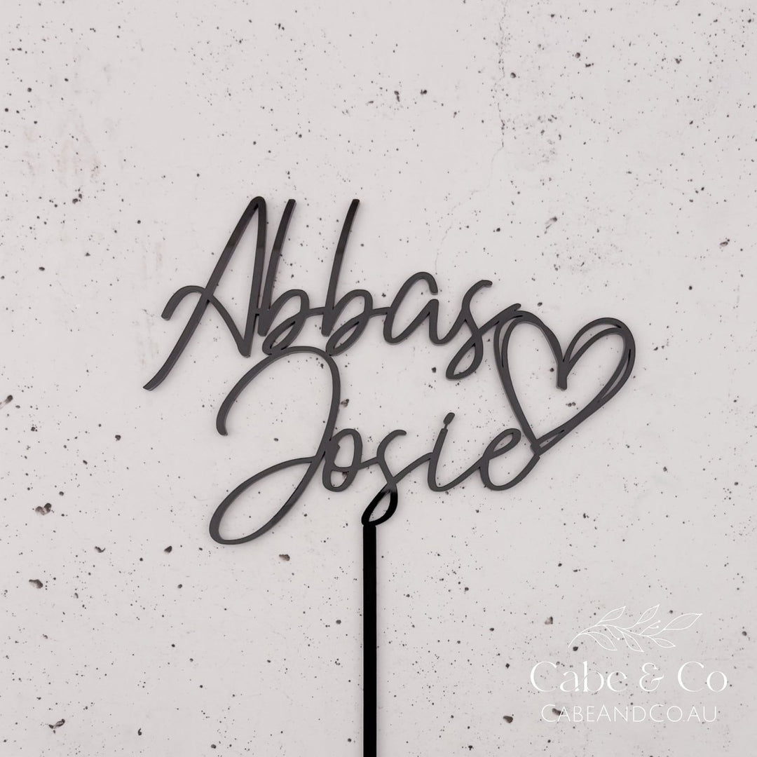 Custom Wedding Cake Topper - Names &amp; Heart