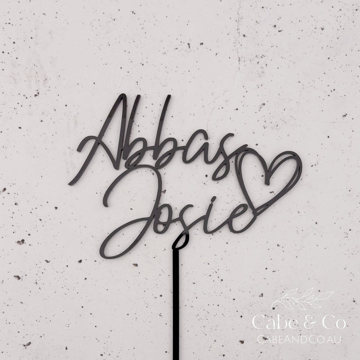 Custom Wedding Cake Topper - Names &amp; Heart