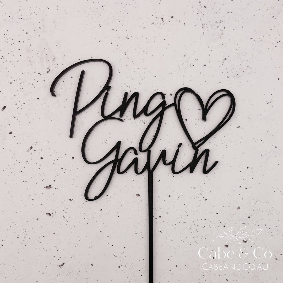 Custom Wedding Cake Topper - Names &amp; Heart