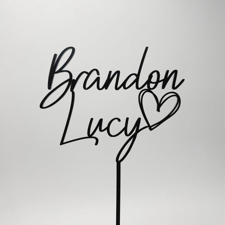 Custom Wedding Cake Topper - Names & Heart
