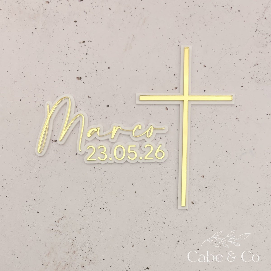 Double Layered Christening Cake Topper &amp; Cross Cake Charm
