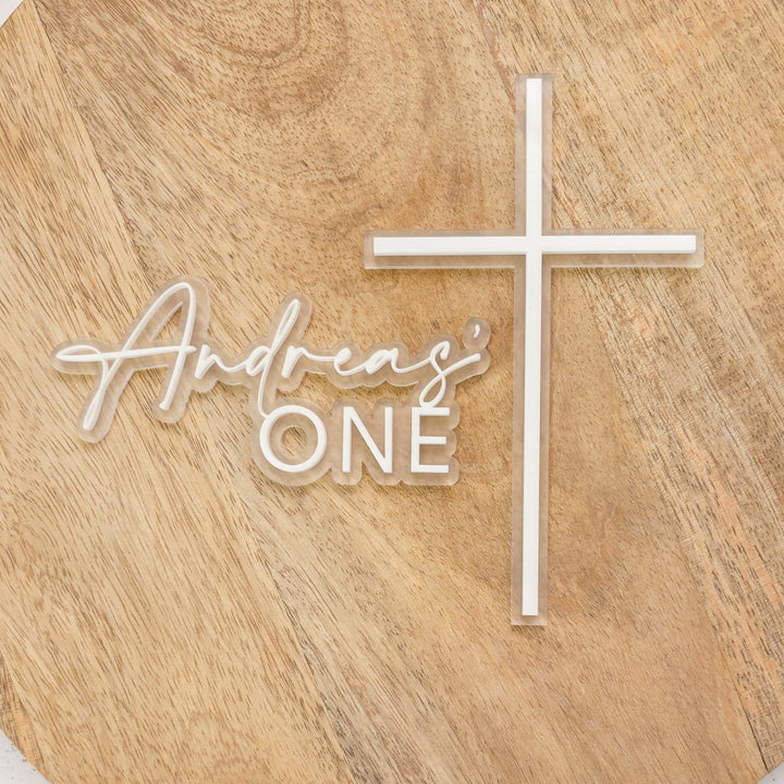 Double Layered Christening Cake Topper & Cross Cake Charm