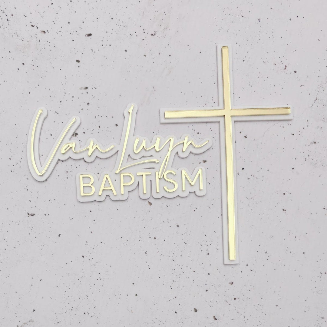 Double Layered Christening Cake Topper & Cross Cake Charm