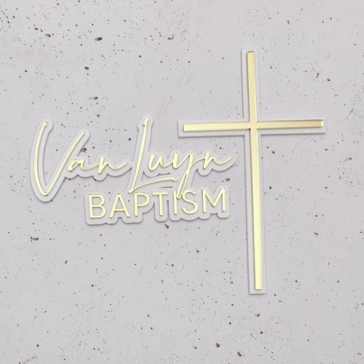 Double Layered Christening Cake Topper & Cross Cake Charm