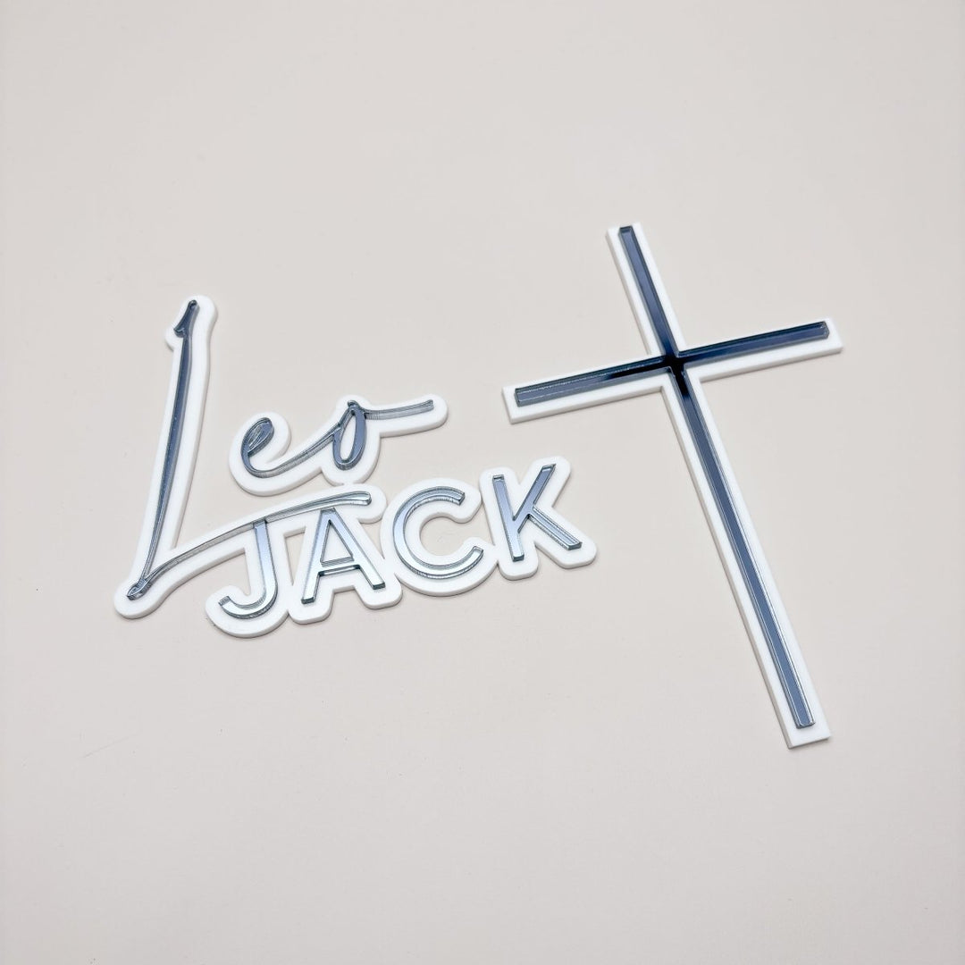 Double Layered Christening Cake Topper & Cross Cake Charm