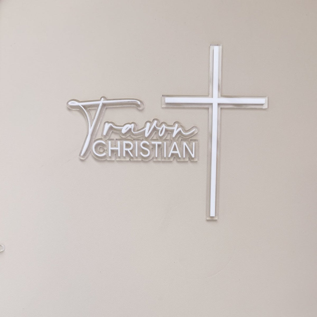 Double Layered Christening Cake Topper & Cross Cake Charm