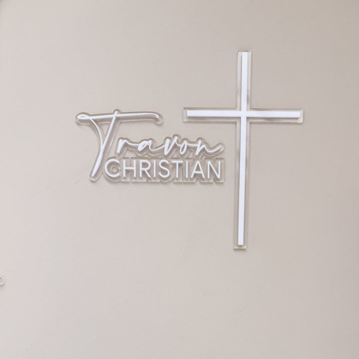 Double Layered Christening Cake Topper & Cross Cake Charm