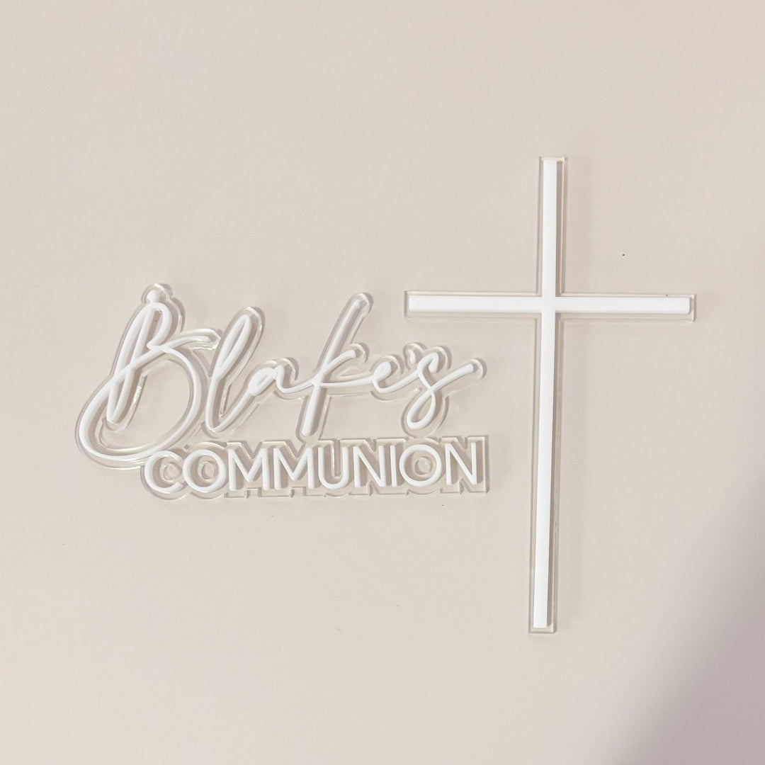 Double Layered Christening Cake Topper & Cross Cake Charm