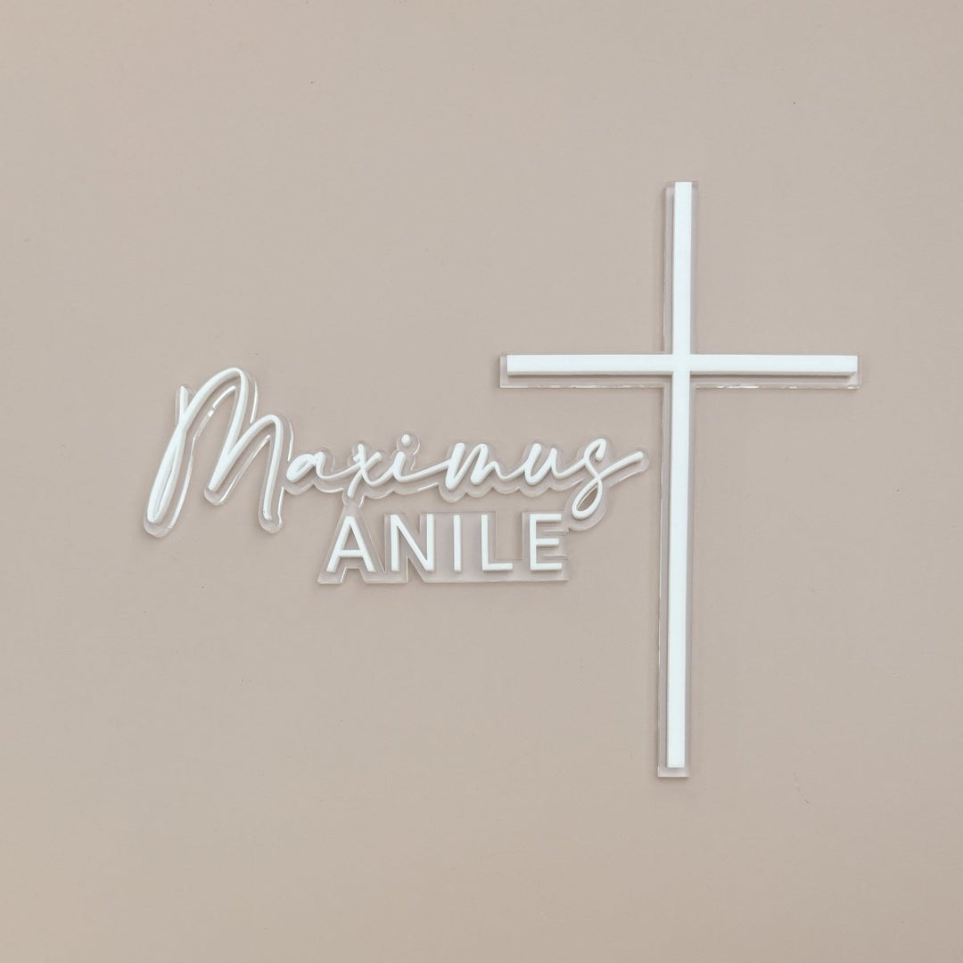 Double Layered Christening Cake Topper & Cross Cake Charm