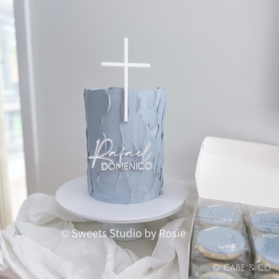 Double Layered Christening Cake Topper & Cross Cake Charm