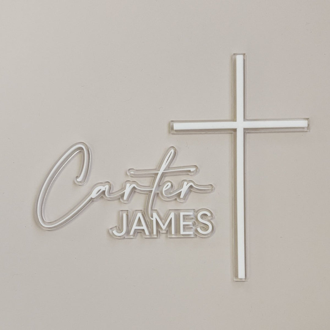 Double Layered Christening Cake Topper & Cross Cake Charm