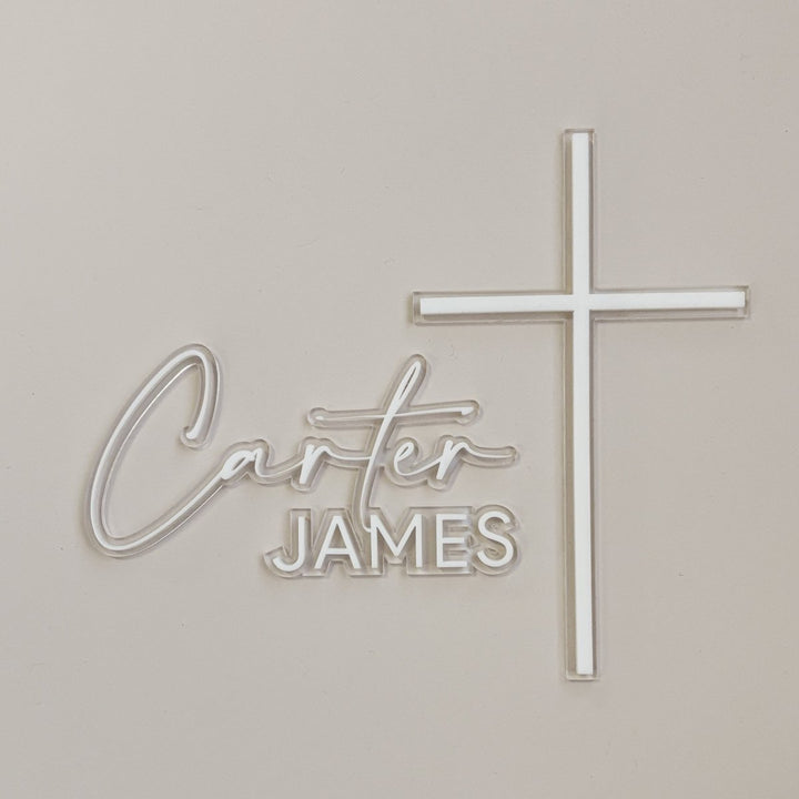 Double Layered Christening Cake Topper & Cross Cake Charm