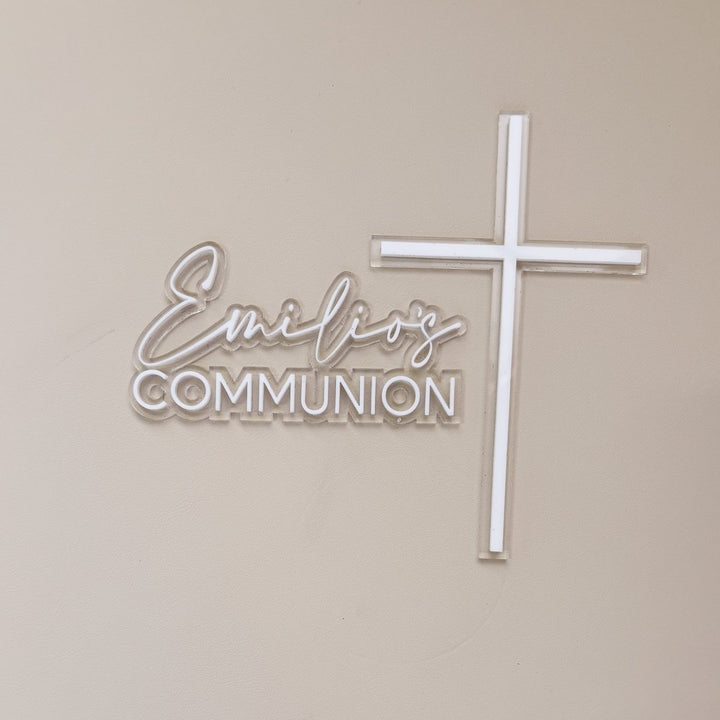 Double Layered Christening Cake Topper & Cross Cake Charm