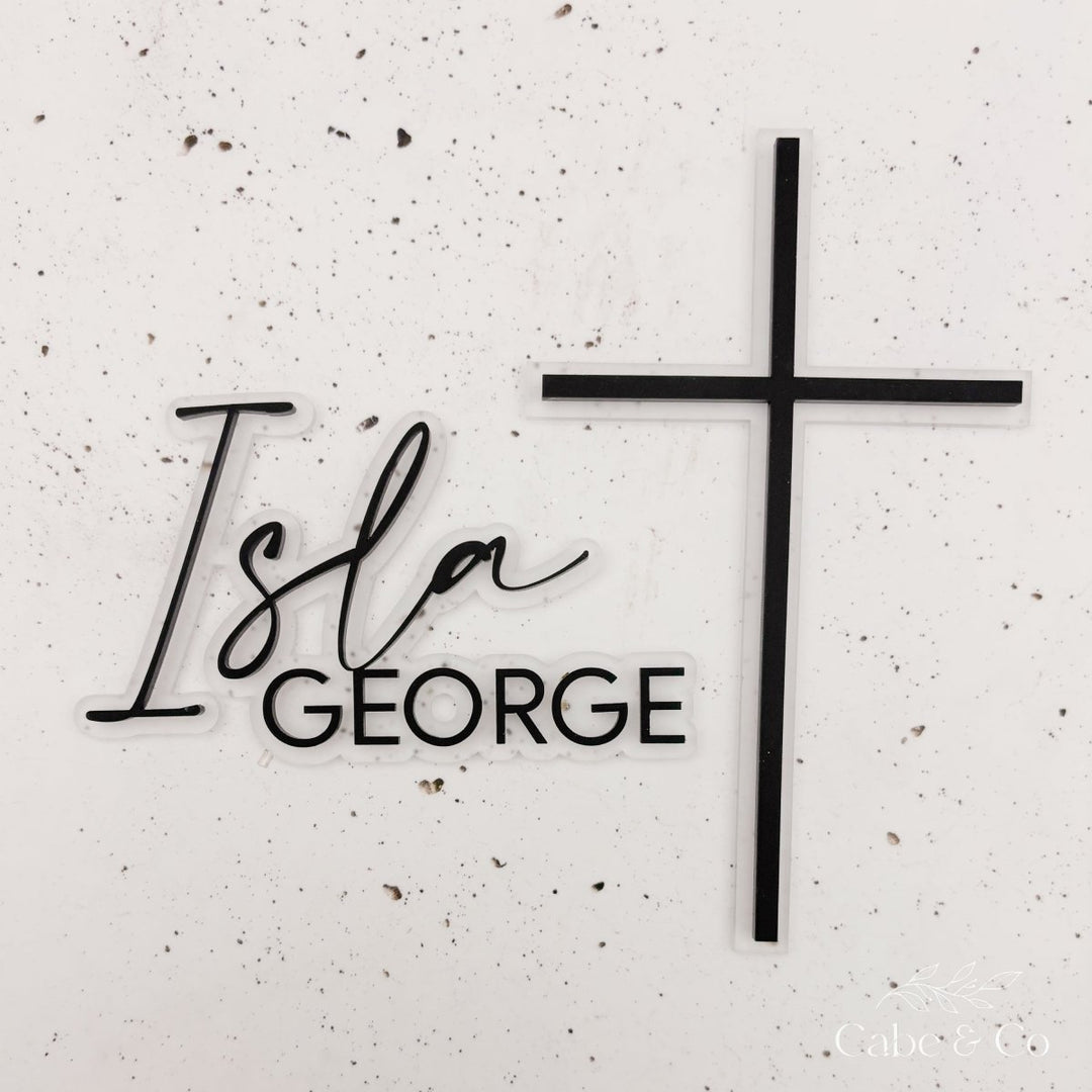 Double Layered Christening Cake Topper &amp; Cross Cake Charm
