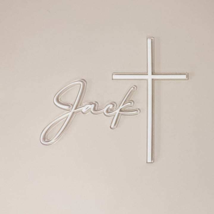 Double Layered Christening Cake Topper & Cross Cake Charm