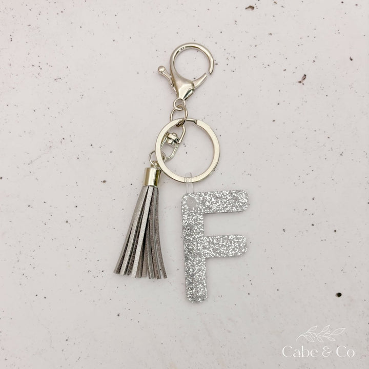 Glitter Initial Keyring in Gold or Silver