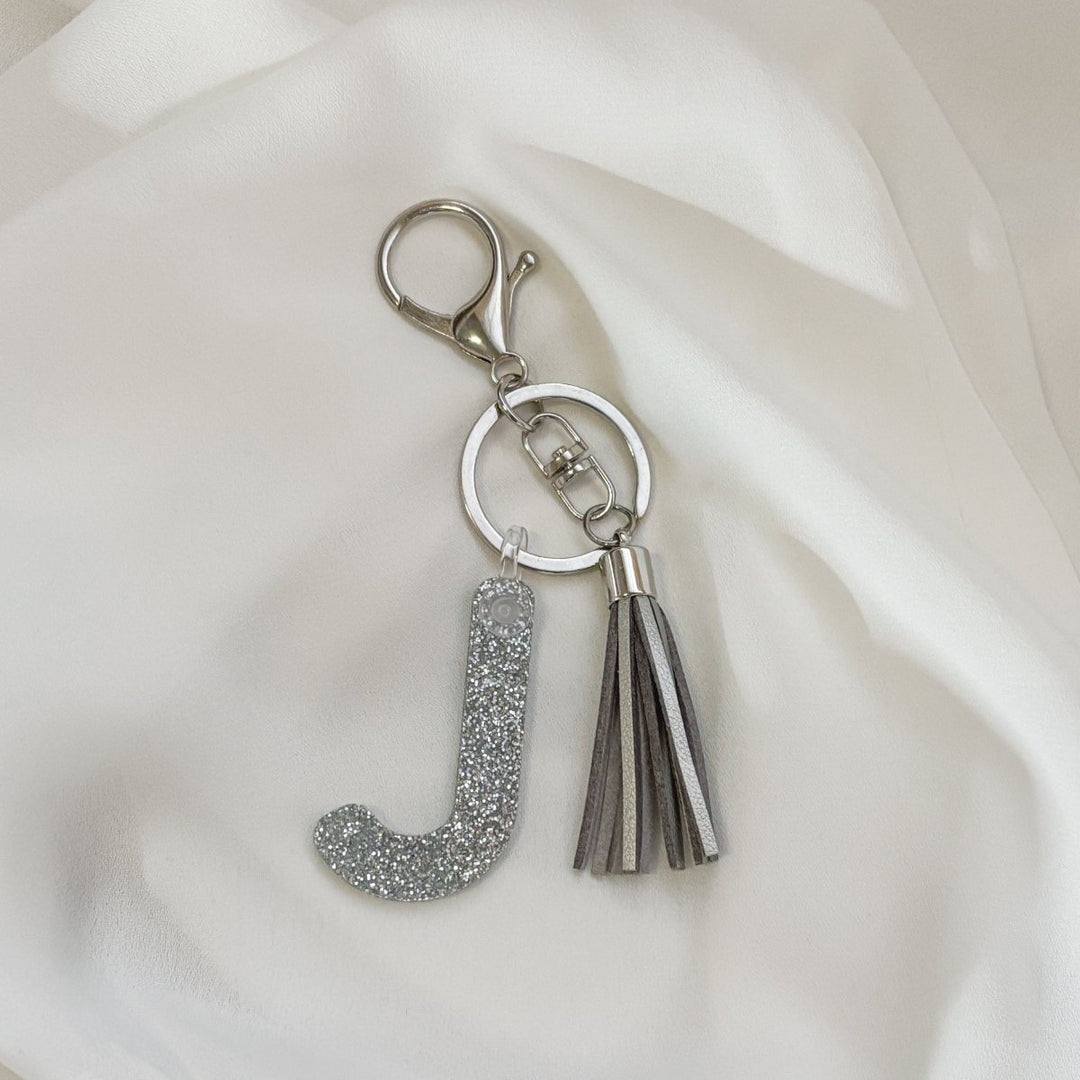 Glitter Initial Keyring in Gold or Silver