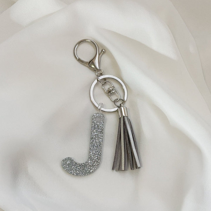 Glitter Initial Keyring in Gold or Silver