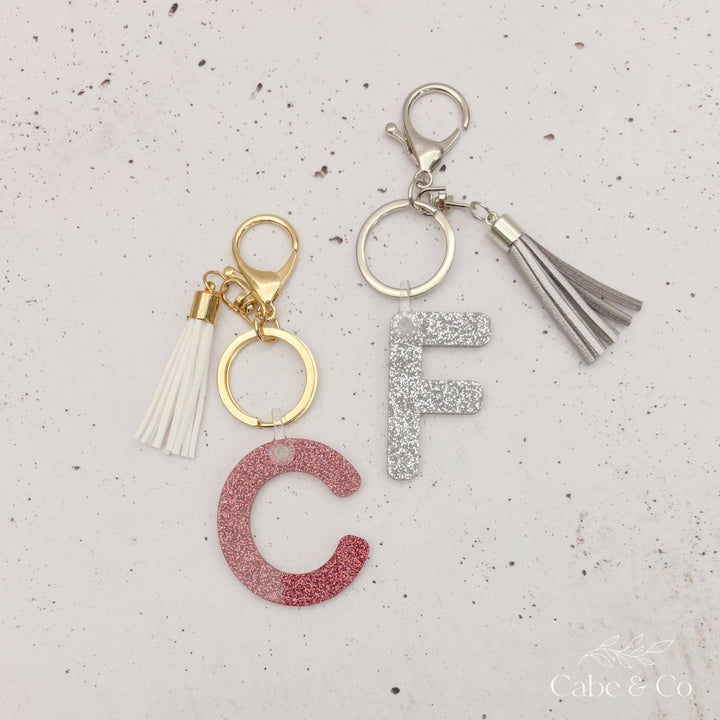 Glitter Initial Keyring in Gold or Silver