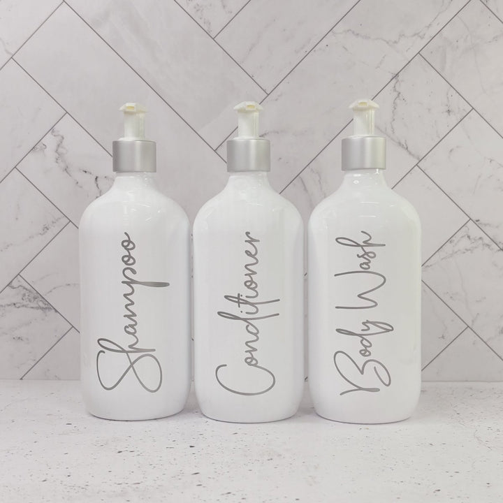 Metallic Bathroom Pump Bottle Set