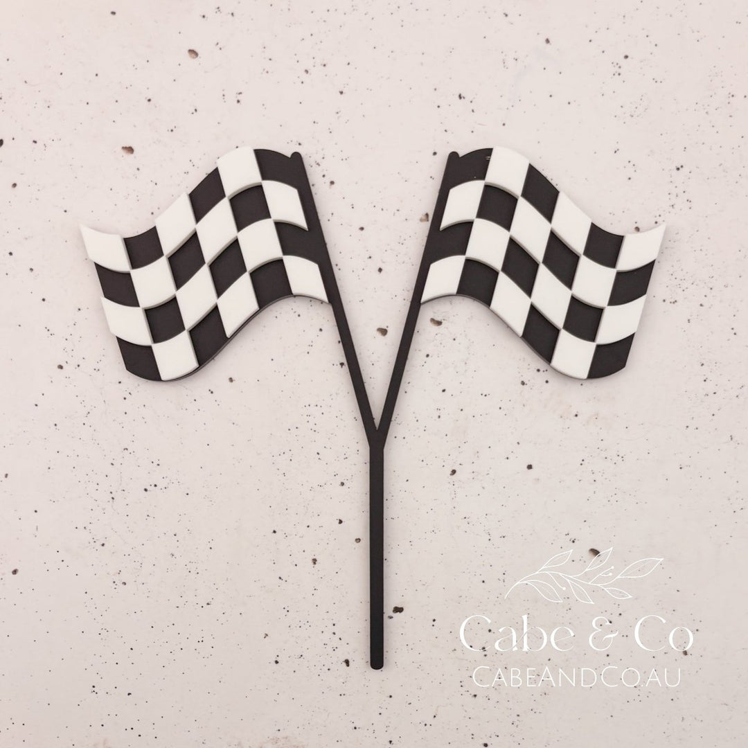 Pair of Racing Checkered Flags Cake Topper