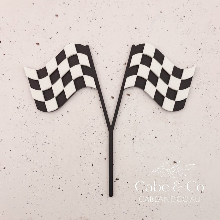 Pair of Racing Checkered Flags Cake Topper