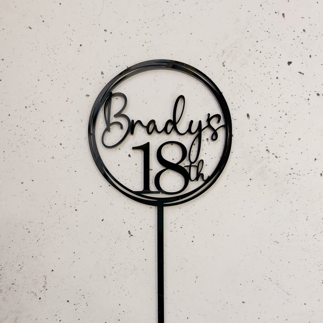 Personalised Birthday Cake Topper - Circle, Age and Name Design