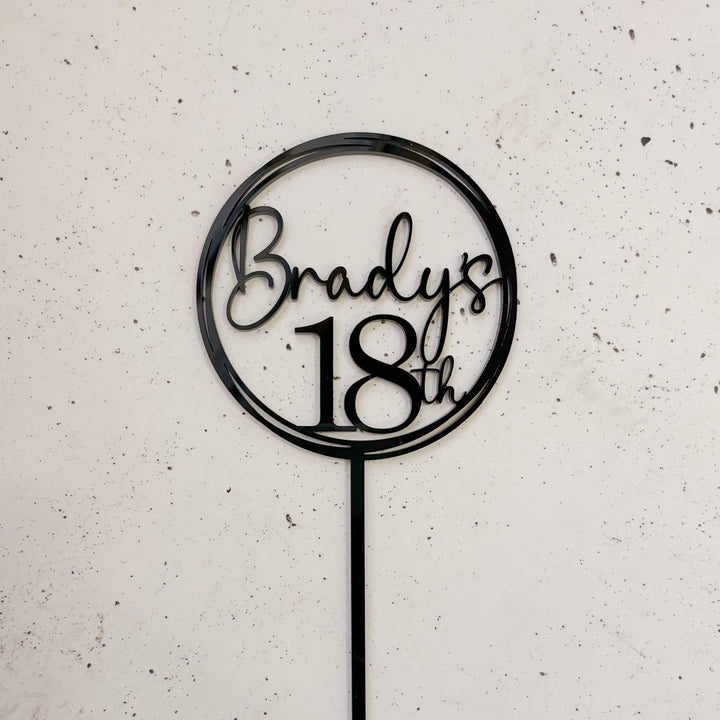 Personalised Birthday Cake Topper - Circle, Age and Name Design