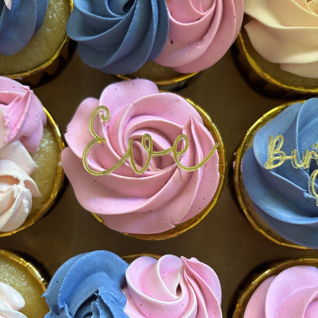 Personalised Birthday Script Cupcake Charms - Name & Age