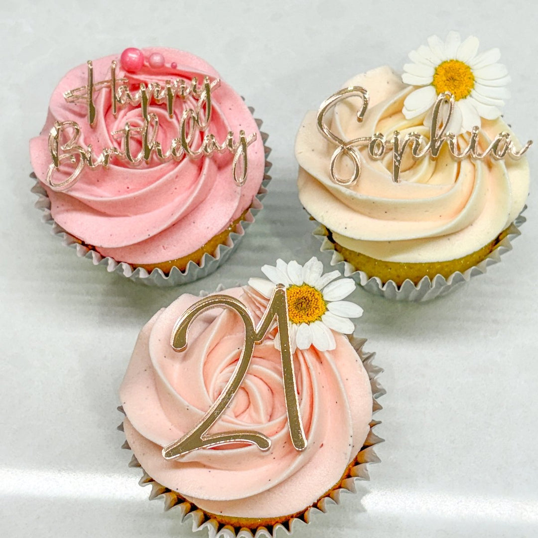 Personalised Birthday Script Cupcake Charms - Name & Age