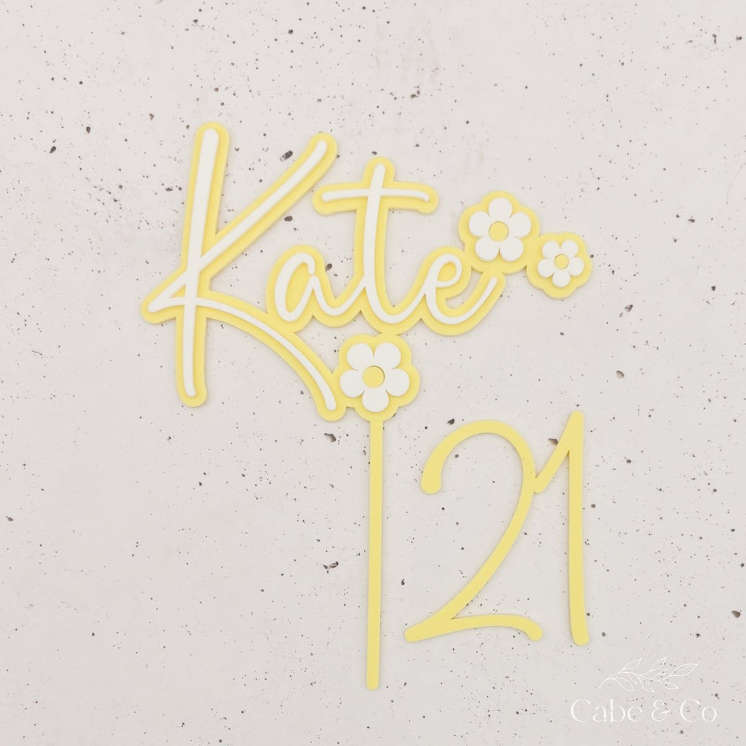 Personalised Daisy Name Cake Topper and Age Number Charm