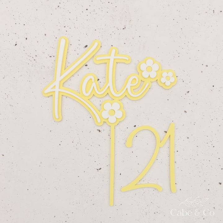 Personalised Daisy Name Cake Topper and Age Number Charm