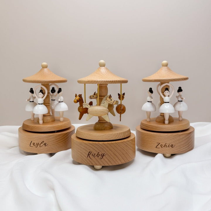Personalised Wooden Musical Carousel - Ballerina &amp; Horse designs