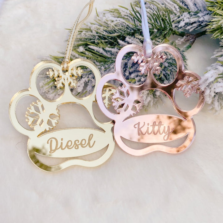 Pet Christmas Ornament - Dog Paw Print with Snowflake Design
